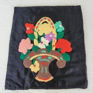 Punch Needle Embroidered Pillowcase Floral 17.5"x20" Cottagecore Satiny Silky